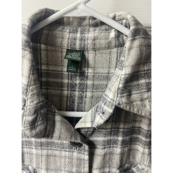 Wild Fable Shacket Womens Large Gray Plaid Long Sleeved Button Up Flannel Pocket - Picture 3 of 6